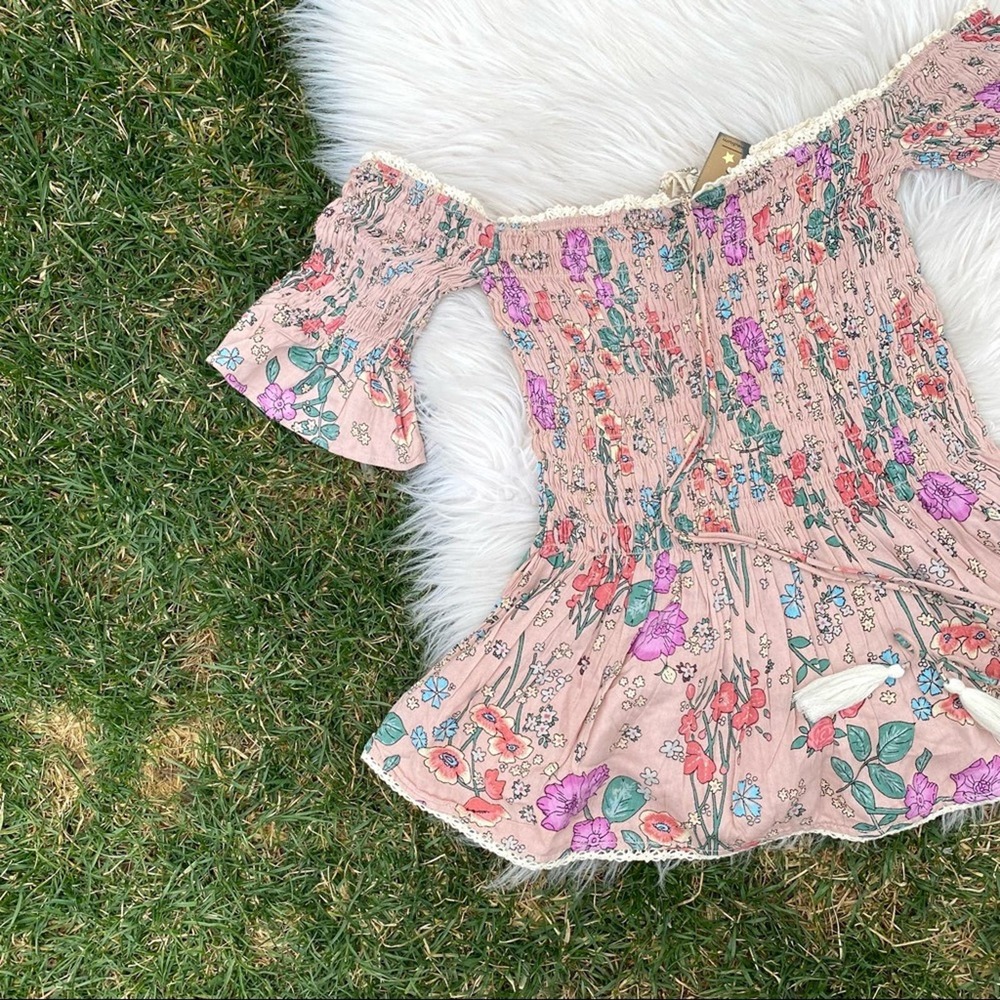 Hippie Laundry floral boho smock off shoulder top medium